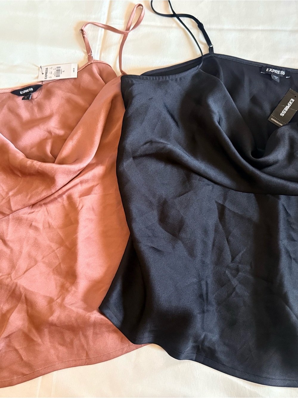 BRAND NEW WITH TAGS!!!    Express Satin Cowl Neck Tank Tops in copper and Black
